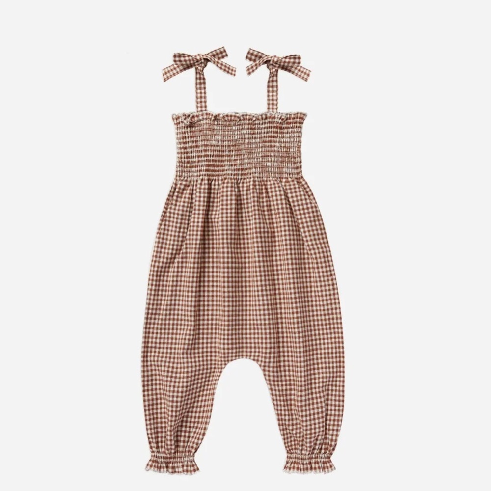 Rylee + Cru SAWYER JUMPSUIT | REDWOOD GINGHAM romper 0-3M